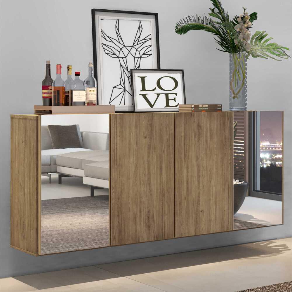 Aparador Buffet c/ Espelho Suspenso Vegas Multimóveis Rustic em Oferta na Shopee