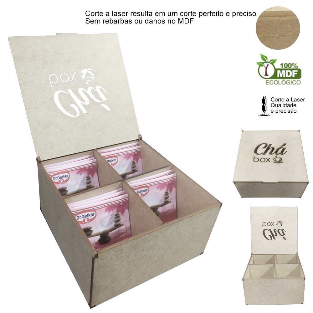 Caixa Para Cha Organizadora Porta Chá Sache Estojo Decoração MDF - Decori Br