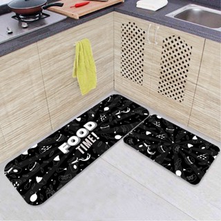 Jogo de Tapetes de Cozinha Food TIME Cor Preta Antiderrapante DcoreAqui