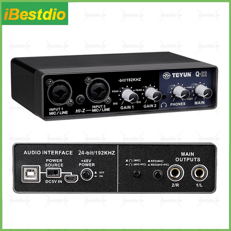 Interface De Áudio/Cartão De Som Com Monitoramento Guitarra Elétrica Gravação Ao Vivo