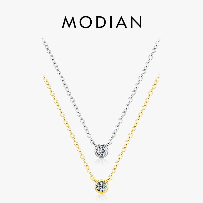 Modian 925 Prata Esterlina Simples Redondo 4mm Zircão Empilhável Pingente Cor De Ouro Corrente Colar Para Mulheres Jóias