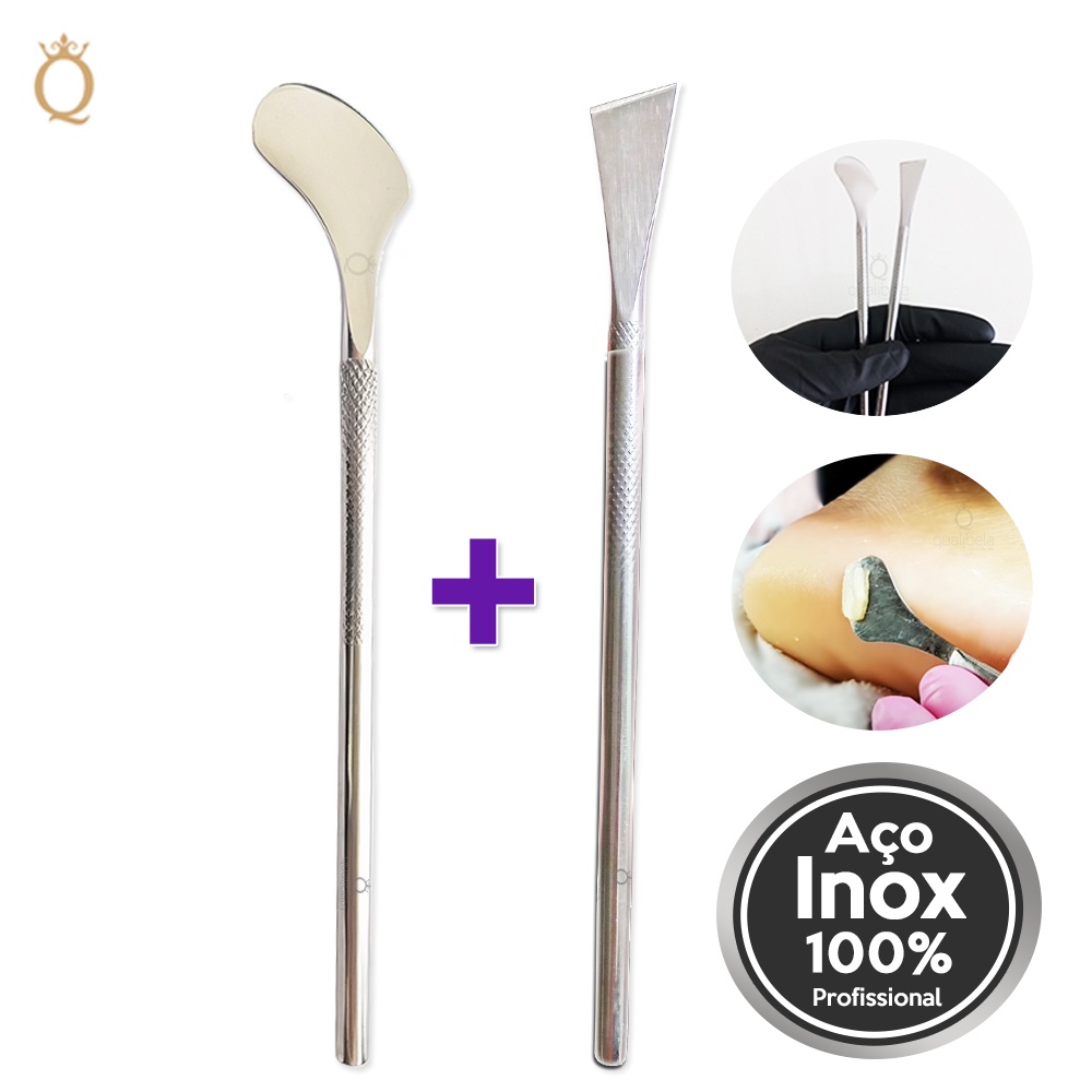 Kit Espátula Bisturi Calosidade Plantar 222 + Bisturi Dorsal 483 Profissional Inox Pedicure Podologia