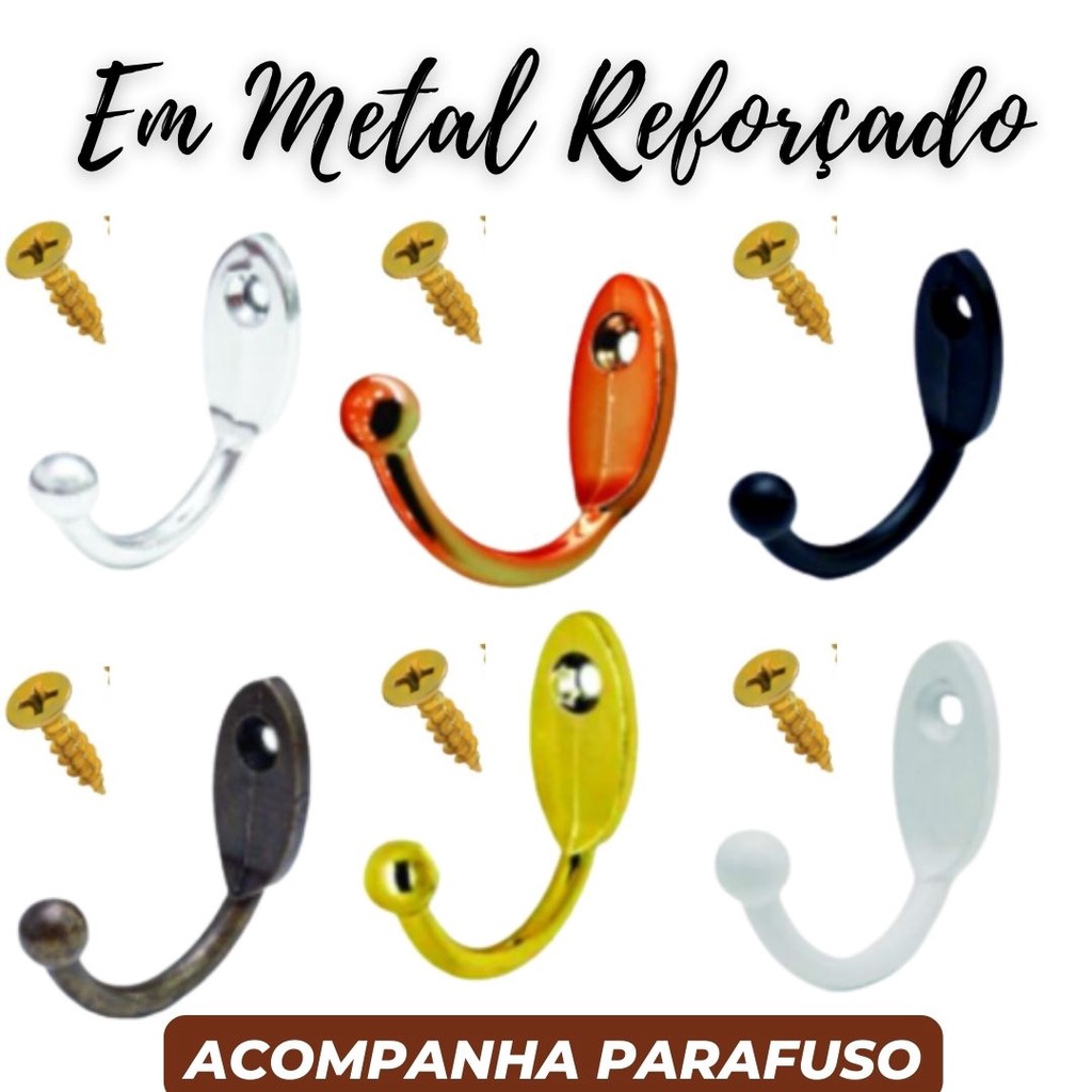 Gancho Cabide Reforçado cromado rose gold preto branco para chave utilidade geral