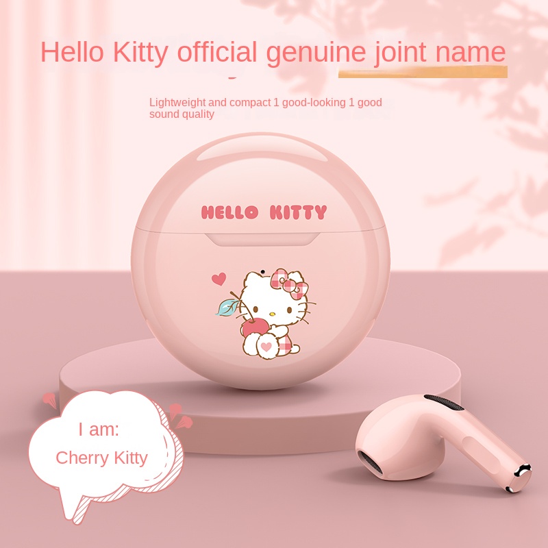 HelloKitty Cat Fone De Ouvido Bluetooth Para Mulheres 2021 Novo Sem Fio Redução De Ruído Fofo Desenho Animado Esportes Menina Pequeno Tipo-c Carregamento
