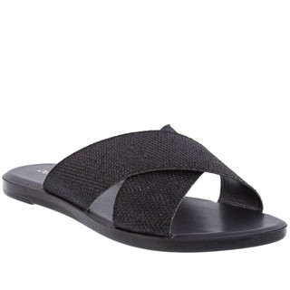 Rasteira Penélope Tiras Cruzadas Lurex Preto