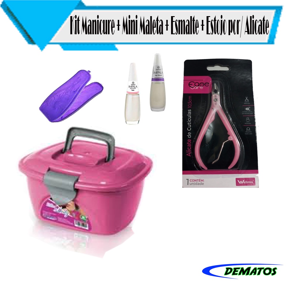 Kit 4 em 1Manicure + Mini Maleta + Esmalte + Estojo porta Alicate Wellmix
