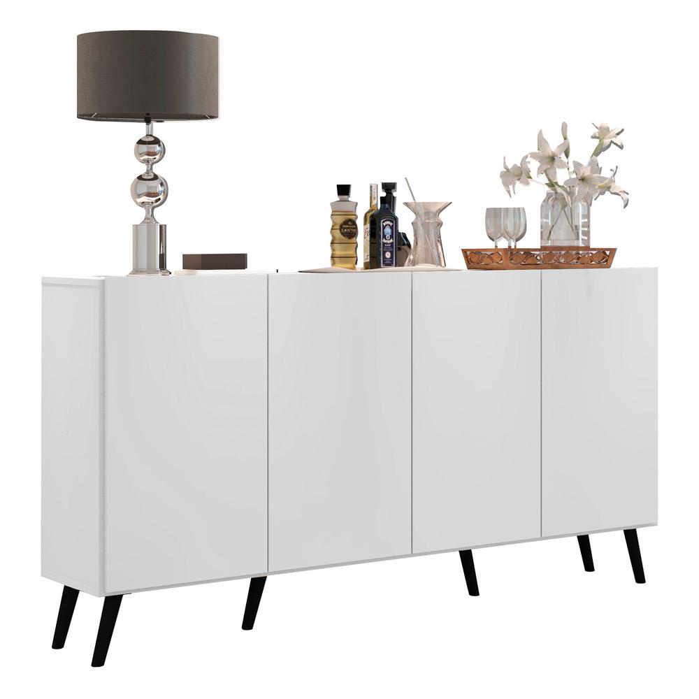 Aparador Buffet 4 Portas c/ Pés Retrô Veneza Multimóveis Branco/Preto em Oferta na Shopee