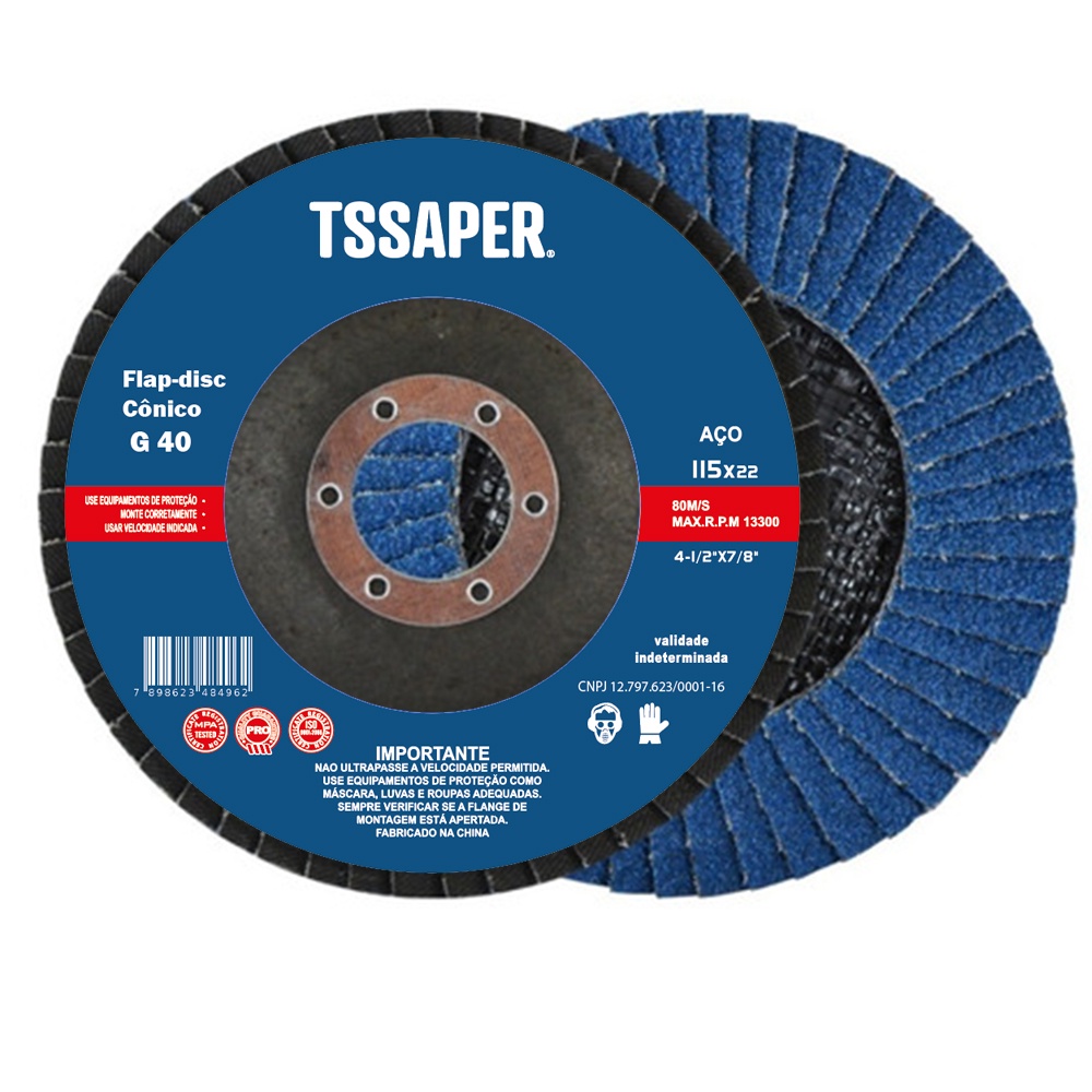 pacote com 20pcs Disco De Lixa Flap 4.1/2 Para Lixadeira 115mm Grão 40 Tssaper TDLIG40