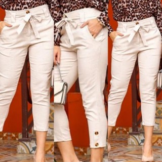calça Pamtacour de linho feminino alfaiataria tendência Skinner