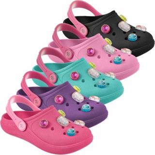 Babuche Infantil Sandália Feminina Chinelo Macio Leve Calce Fácil Menina Bebe Criança Antiderrapante Borracha Pedraria Pedras Colorido Moda Blogueira Confortável