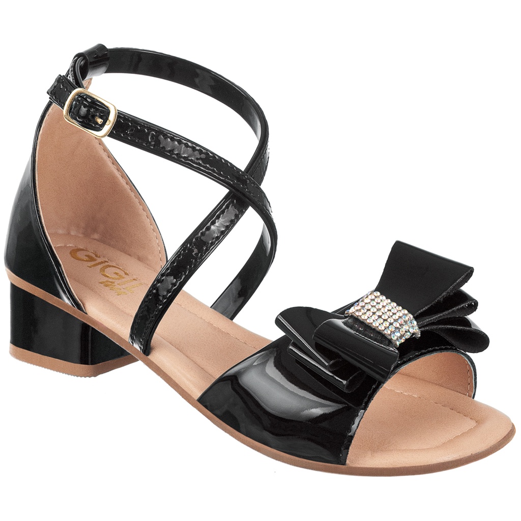 Sandália Infantil Menina Salto Grosso Baixo Enfeite Laço Mini Strass Brilho Festa Confortável Moda Blogueira Atual Tira em Oferta na Shopee