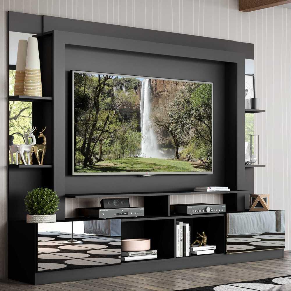 Rack Estante com Painel TV 65" e Espelho Oslo Multimóveis Preto em Oferta na Shopee