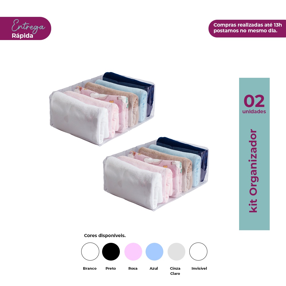 Kit 2 Organizadores de Gaveta Shorts Calça Jeans 15x40x30cm