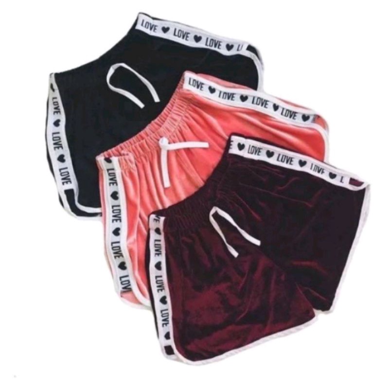 Kit 5 Shorts Feminina Soltinho Casual Veludo Faixa Lateral Love Verão.