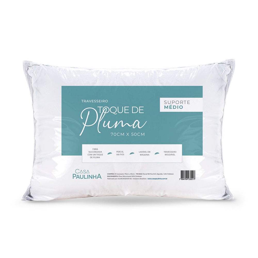 Travesseiros Toque de Pluma Suporte Médio Percal 180 Fios 70cm x 50cm - Home & Living