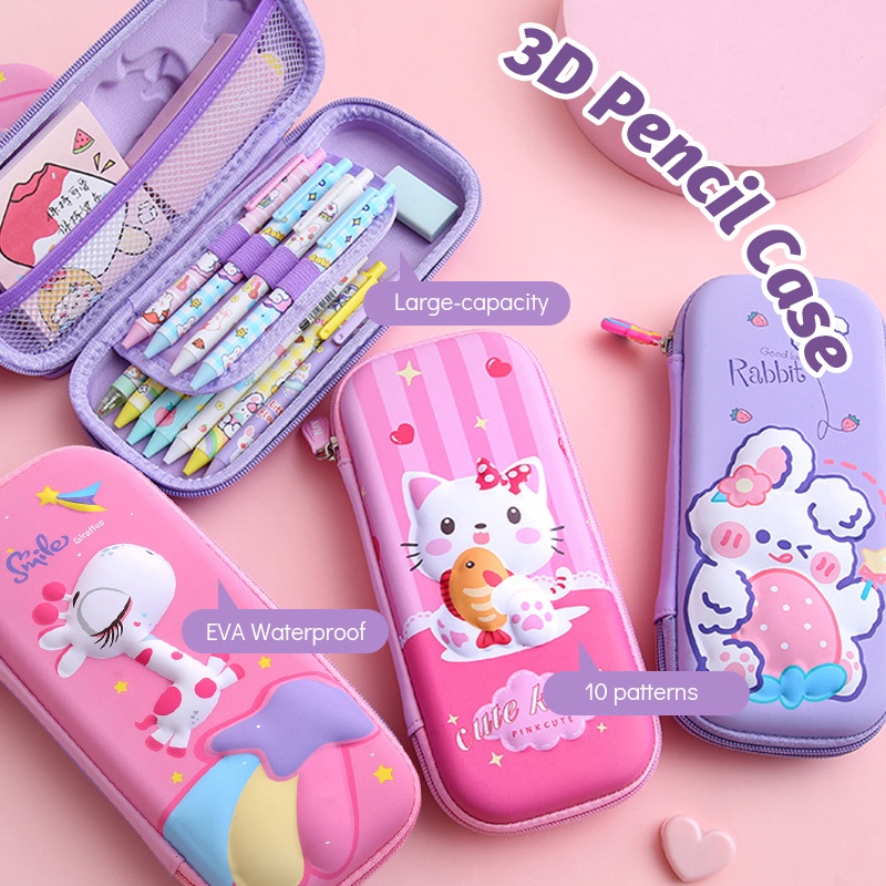 Estojo De Lápis 3D Unicórnio De Grande Capacidade Estudantes Caixa De Papelaria Hello Kitty Infantil