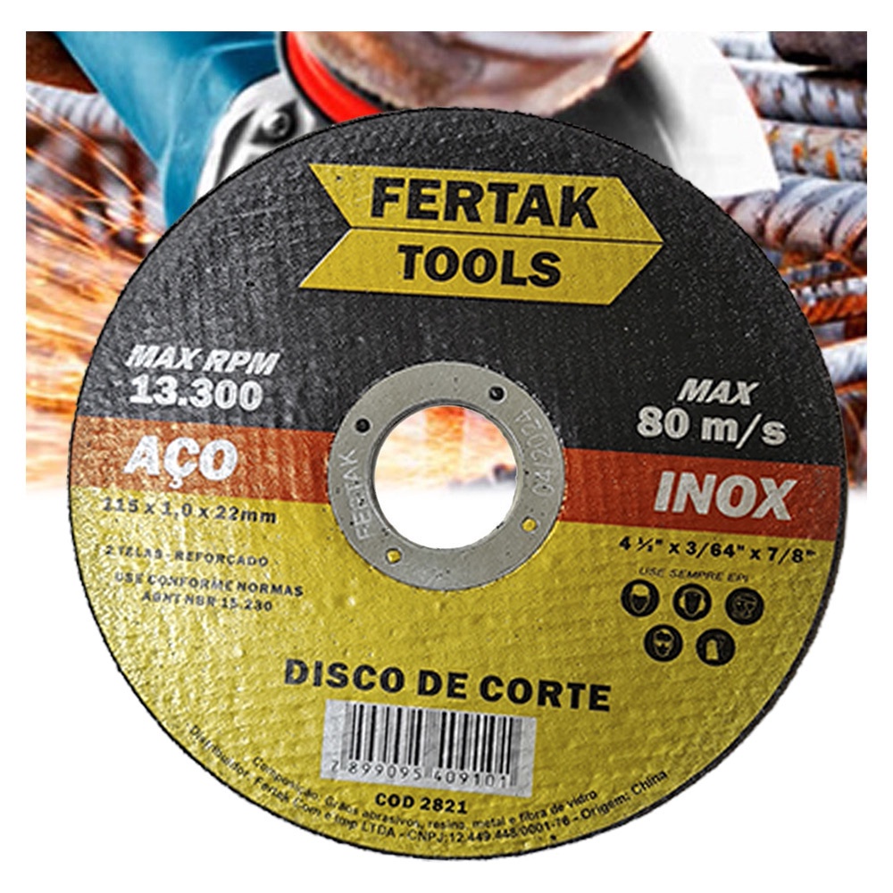Disco Corte Fino Aço Inox 4.1/2 Polegadas 115mm Fertak