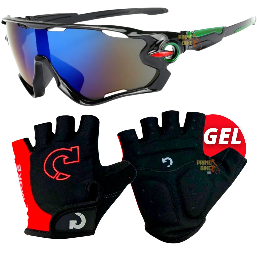 Kit Óculos Ciclismo Esportivo Masculino Feminino + Luva Meio Dedo Bike Ciclista Gel Mtb