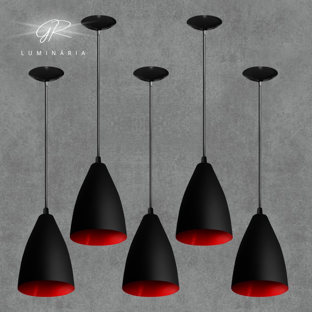 kit com 5 pendentes vegas preto/vermelho casa e decoração ideal para sua sala, ou para sua cozinha. Qualquer ambiente da sua residencia