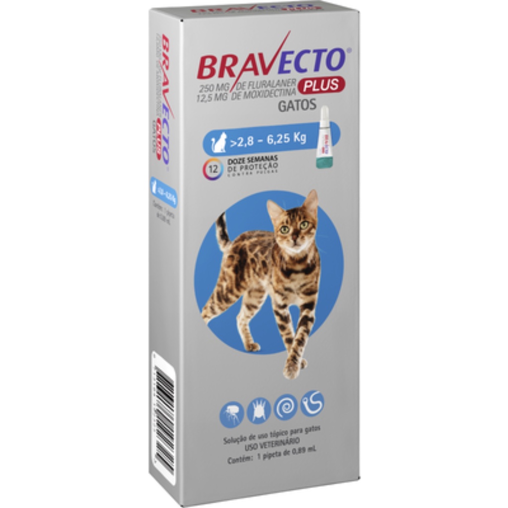Bravecto Plus Gatos Transdermal 2,8 A 6,25Kg 250Mg Vermifugo em Oferta na Shopee