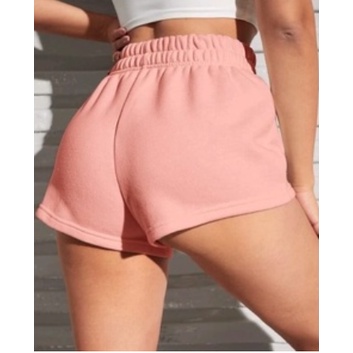 Short Moletom Fofo Cute Comfy Com Bolso Esportivo Barra Dobrada Elástico Algodão Curto Conforto Modinha Rosa Azul Cintura Média/alta Casual Feminino Teen Jovem Infantil M G Jovem
