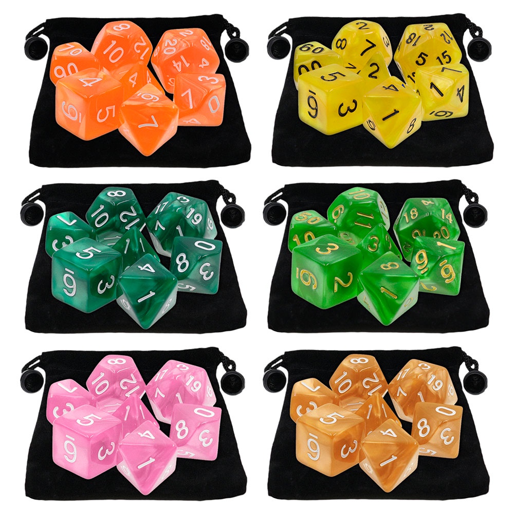 Dados de RPG Excelente Conjunto com 7 Dados Perolados Grátis Dice Bag (Bolsinha) D&D DADOS RPG KIT DADOS RPG