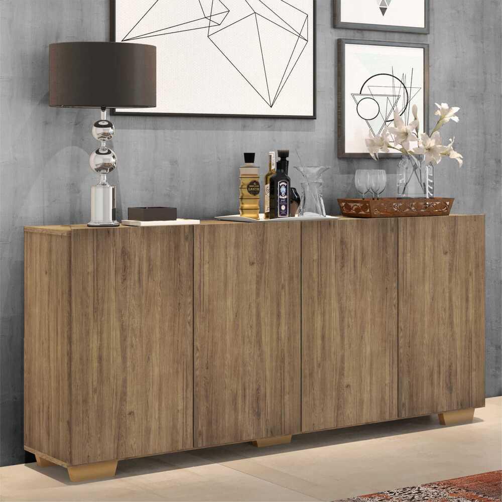 Aparador Buffet 4 Portas c/ Pés Quadrados Veneza Multimóveis Rustic/Natural em Oferta na Shopee