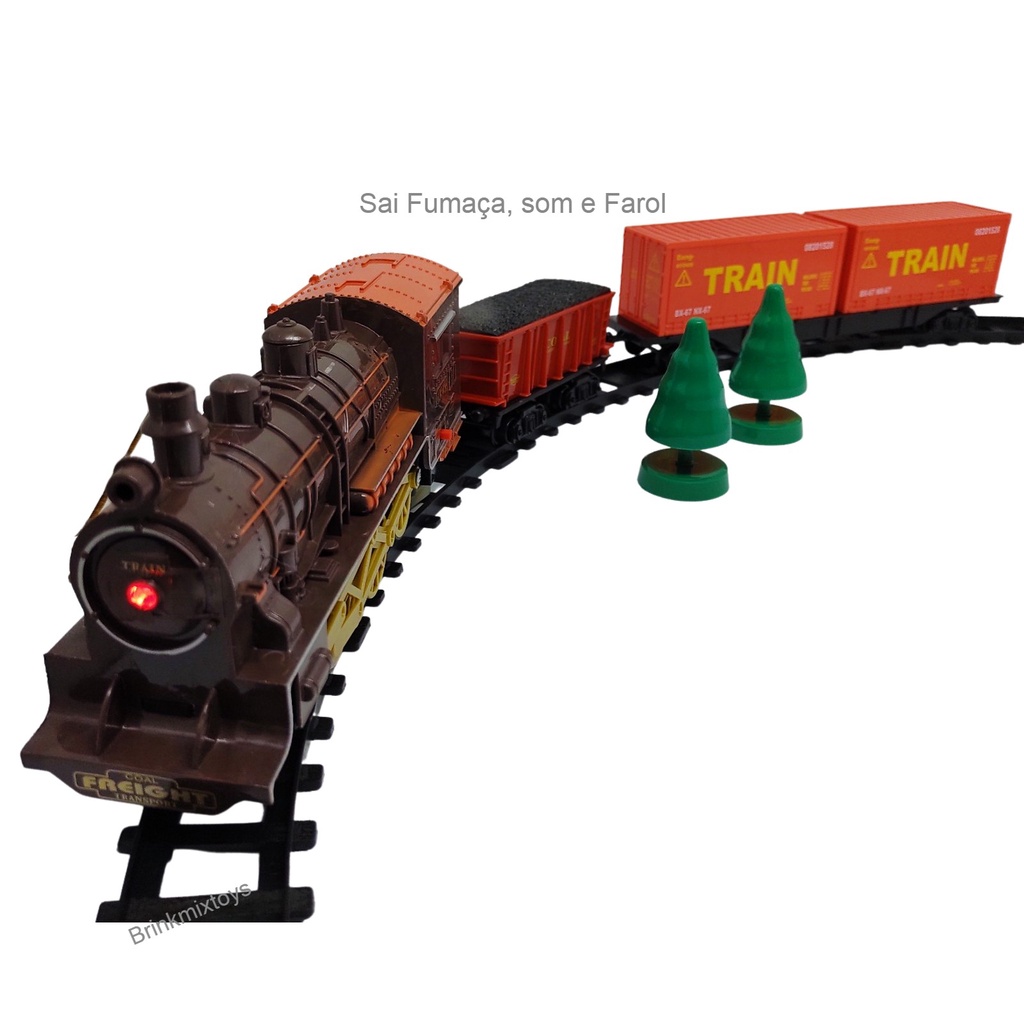Brinquedos Trem Locomotiva Maria Fumaça Som e Luz à Pilha