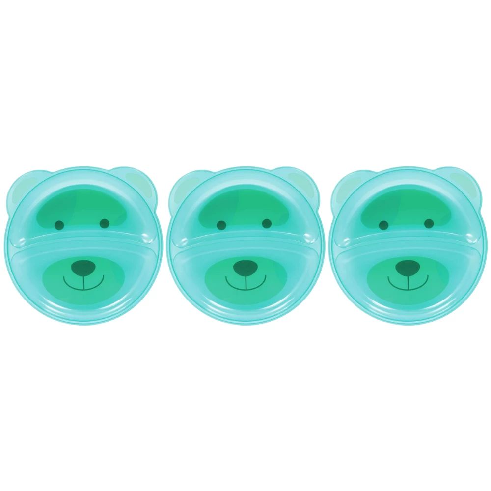 3 Pratos P/ Bebês com Divisória Ursinho Azul Buba
