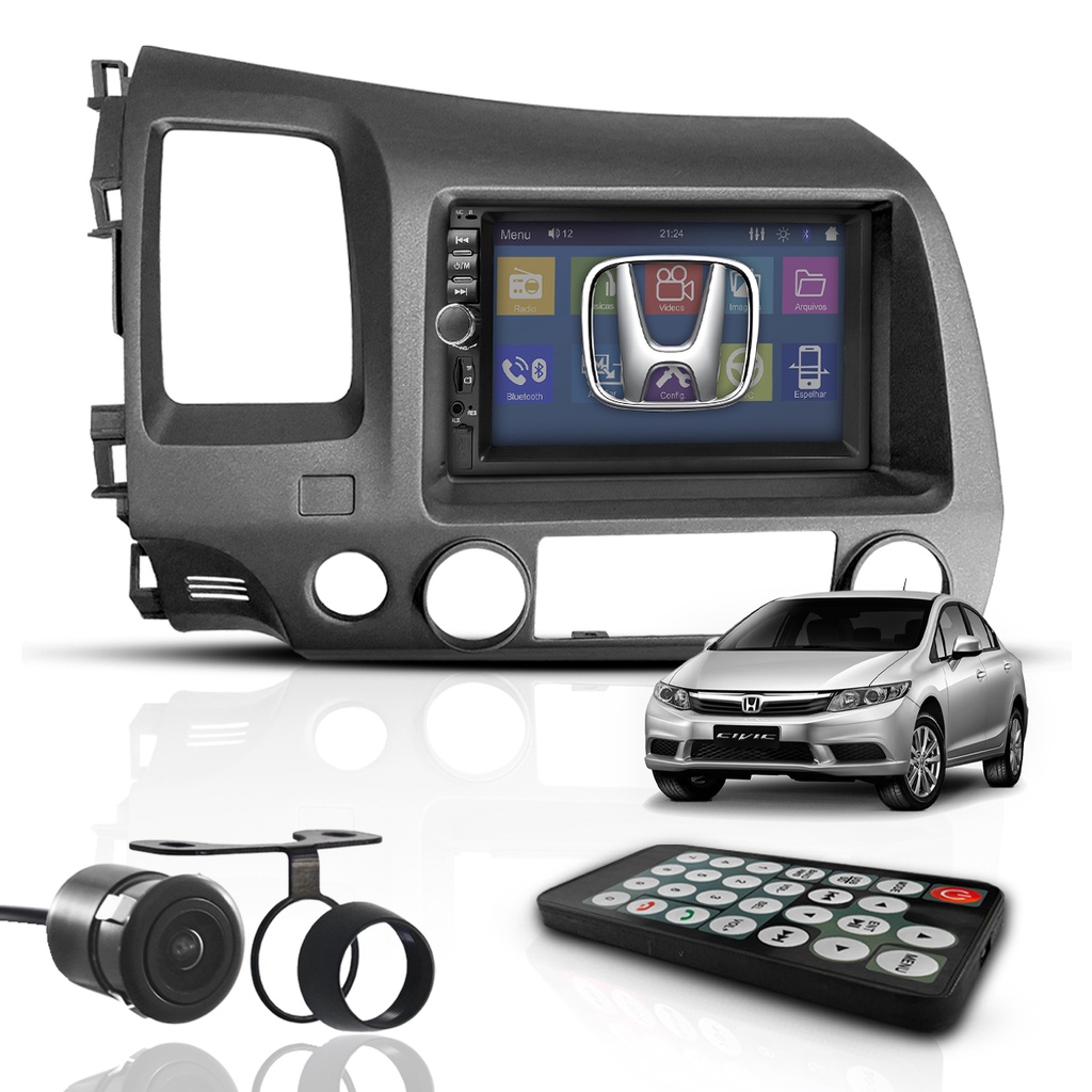 Kit Central Multimídia Universal 2 Din Mp5 Espelhamento Honda Civic 2006 a 2011