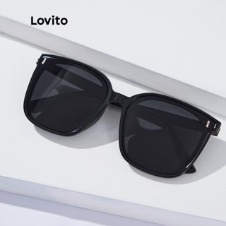 Lovito Óculos de Sol Casual Liso Combina com Tudo Básico Aro Completo Feminino L34AD057 (Preto)