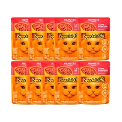 Kit 10 Rações Special Cat Sachê Gatos Filhotes Carne - 85g