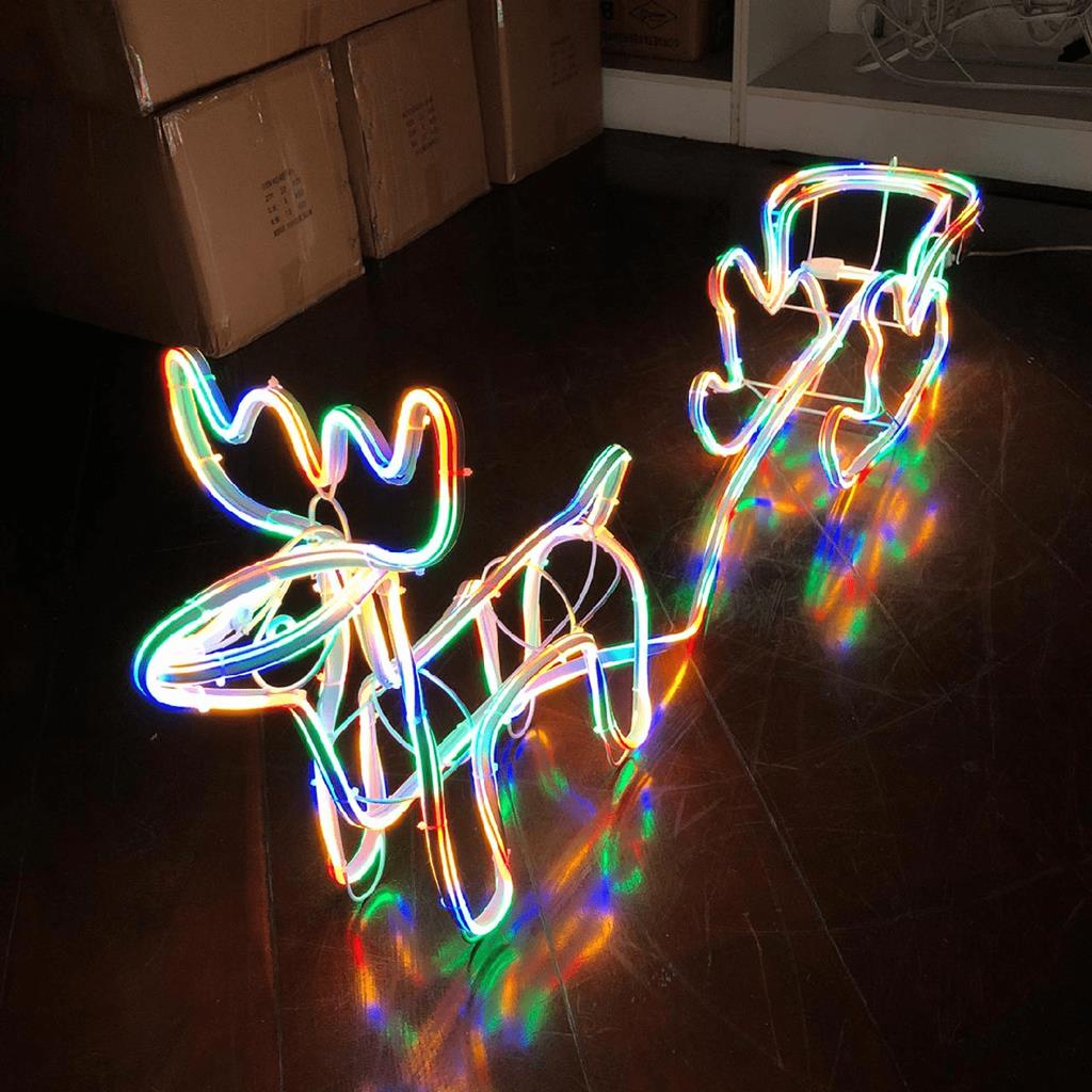 Rena C/Treno Natal Mangueira Luz Led Neon Decoracao Natalina