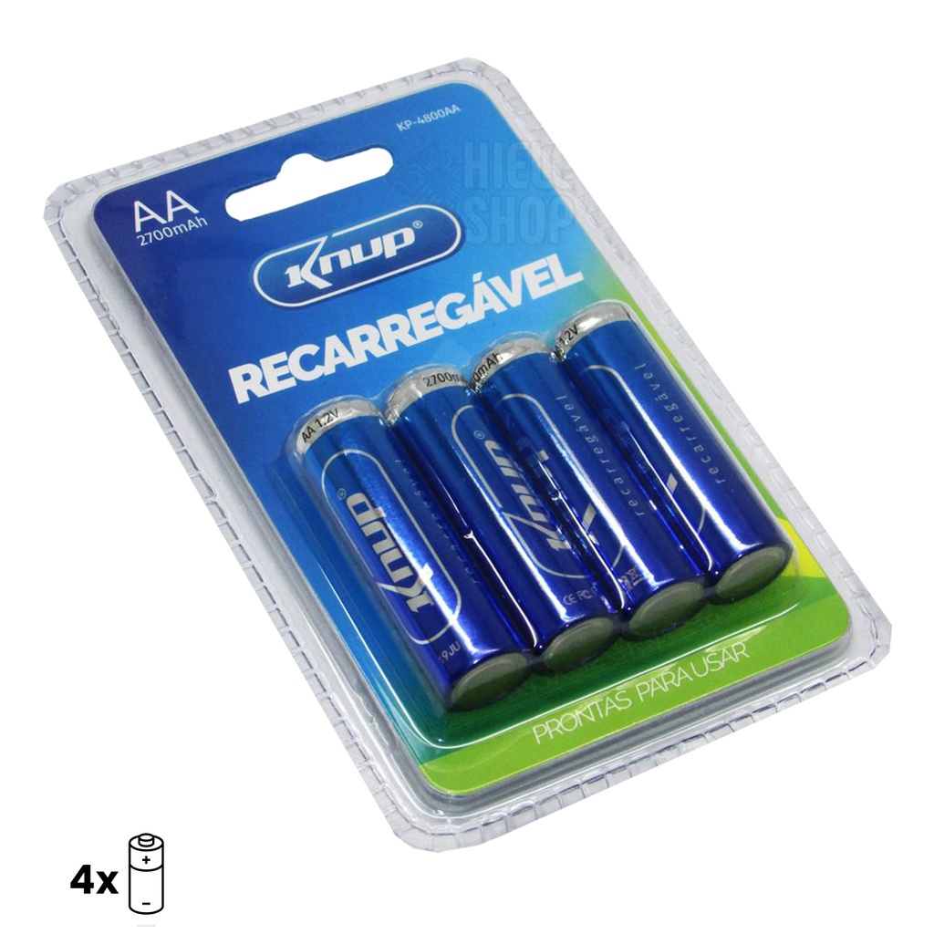 Pilha Recarregável AA 2700Mah Kit Com 4 Pilhas 12V Portátil