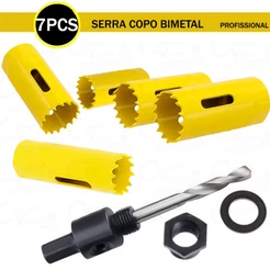 Jogo Serra Copo Bimetal Para Madeira Metal 7 Peças 19 - 35mm Marceneiro Serralheiro Profissional