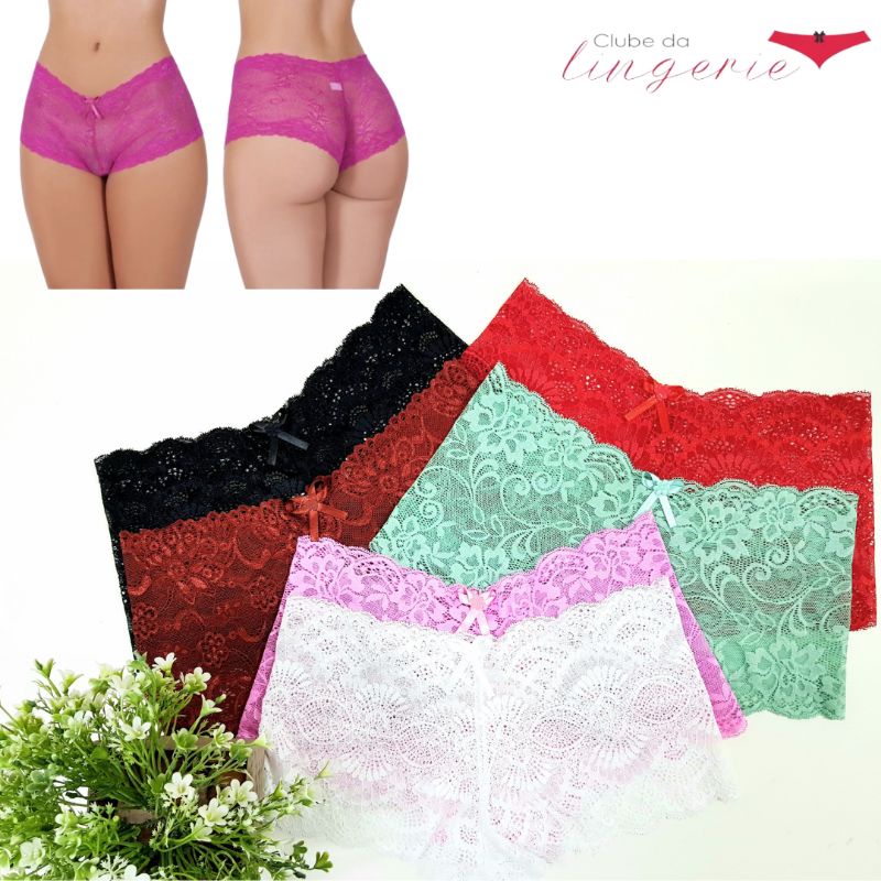 Calcinha de Renda Calesson Shortinho Feminino Short Boxer