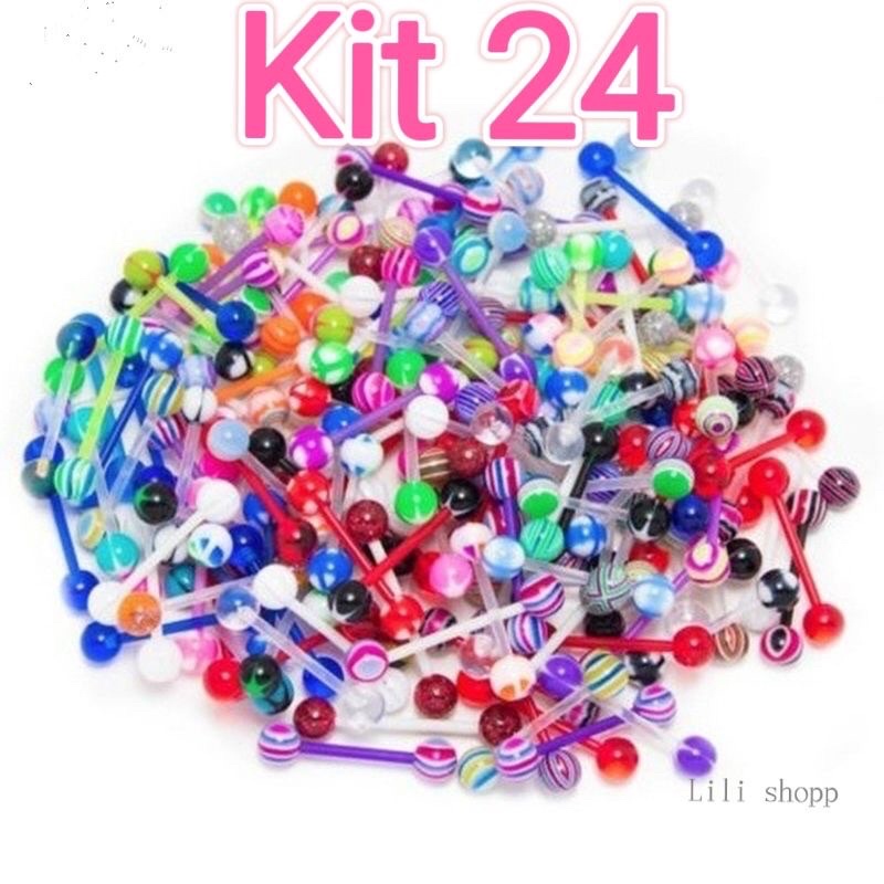 24pçs Mixed Rainbow Color Acrílico UV Flexível Língua E Lábio Anel Ornamento Corpo Piercing Barra Do Colorido em Oferta na Shopee