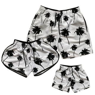 Kit Família Shorts Moda Praia Conjunto Estampado 3 Peças Pai Mãe Filho Relaxado