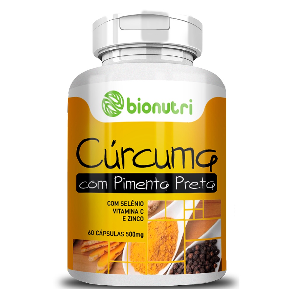 Cúrcuma Longa C/ Pimenta Preta 60 Cápsulas 500mg Bionutri C/ Selênio - Vitamina C e Zinco