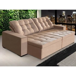 Sofá Retrátil e Reclinável 3,10m Suede Tunísia Marrom Castor