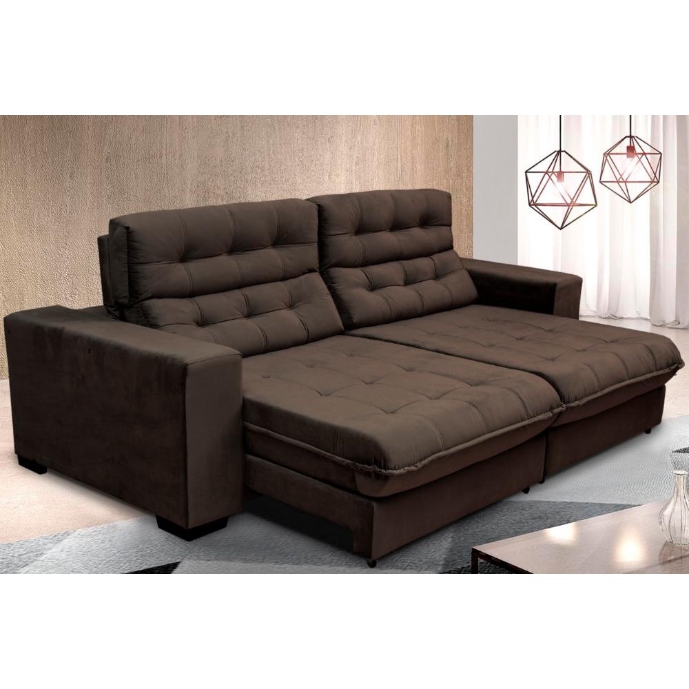 Sofá Retrátil e Reclinável 2,90m Suede New California Marrom Café