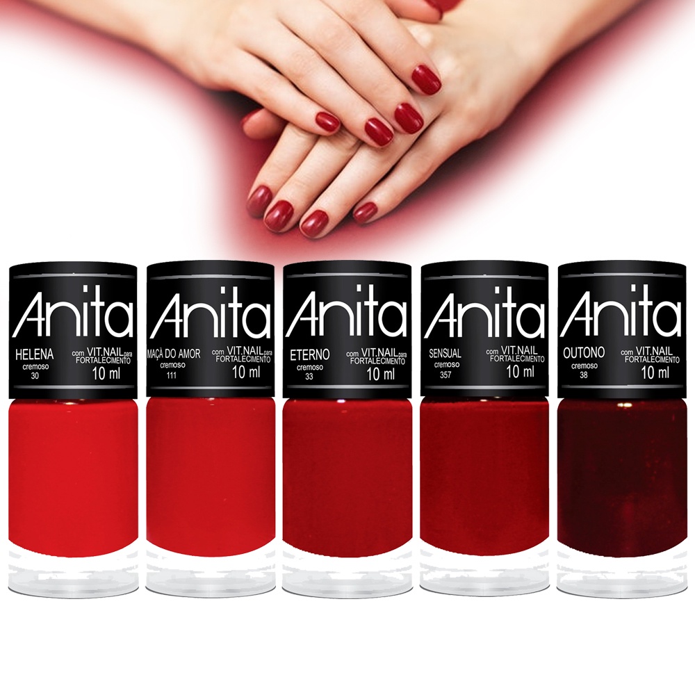 Kit Esmaltes Tons de Vermelho Anita Esmaltes 10ml 5un | Shopee Brasil
