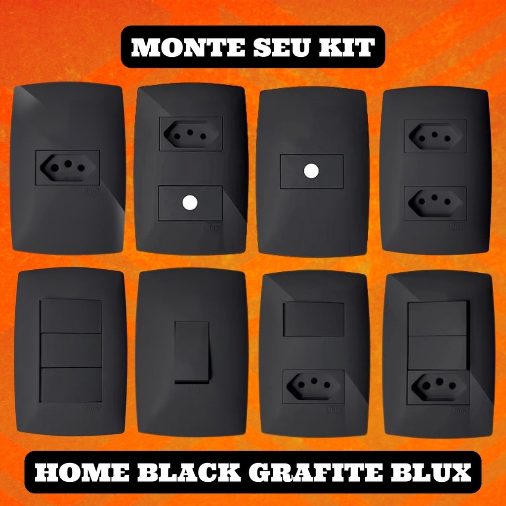 Tomadas 10A 20A Interruptores Simples Paralelo 4x2 Blux Home Black Grafite Preta Qualidade e Elegância