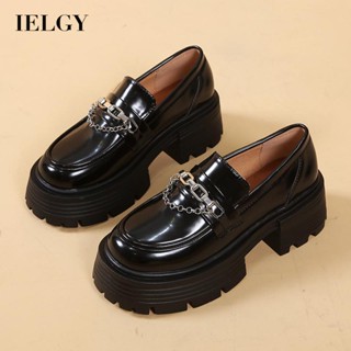 Mocassim Feminino IELGY Estilo Britânico Redondo Corrente De Cabeça Grande Fundo Grosso