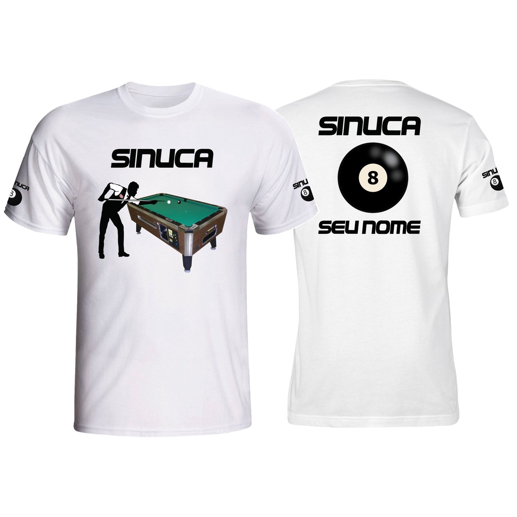 camiseta sinuca mesa bola 8 com seu nome estampado.