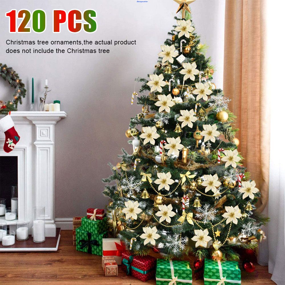 Conjunto De 120 Peças De Árvore De Natal Pingente De Flores De Ouro  Brilhante Para Decoração De Sinos Flocos De Neve | Shopee Brasil