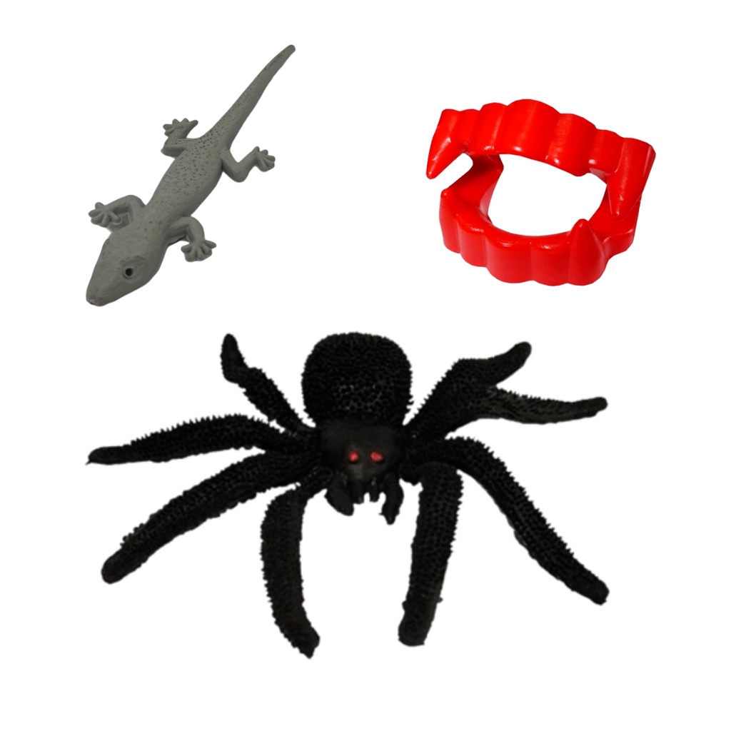 06 Kit Pegadinha Halloween Aranha Lagartixa Dentadura Vampiro Divertido Assustar