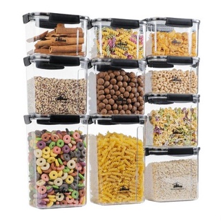 House Organizer Kit 10 Potes Hermeticos Retangular com Travas, Vedação em Silicone, Bpa Free Empilhaveis em Oferta na Shopee
