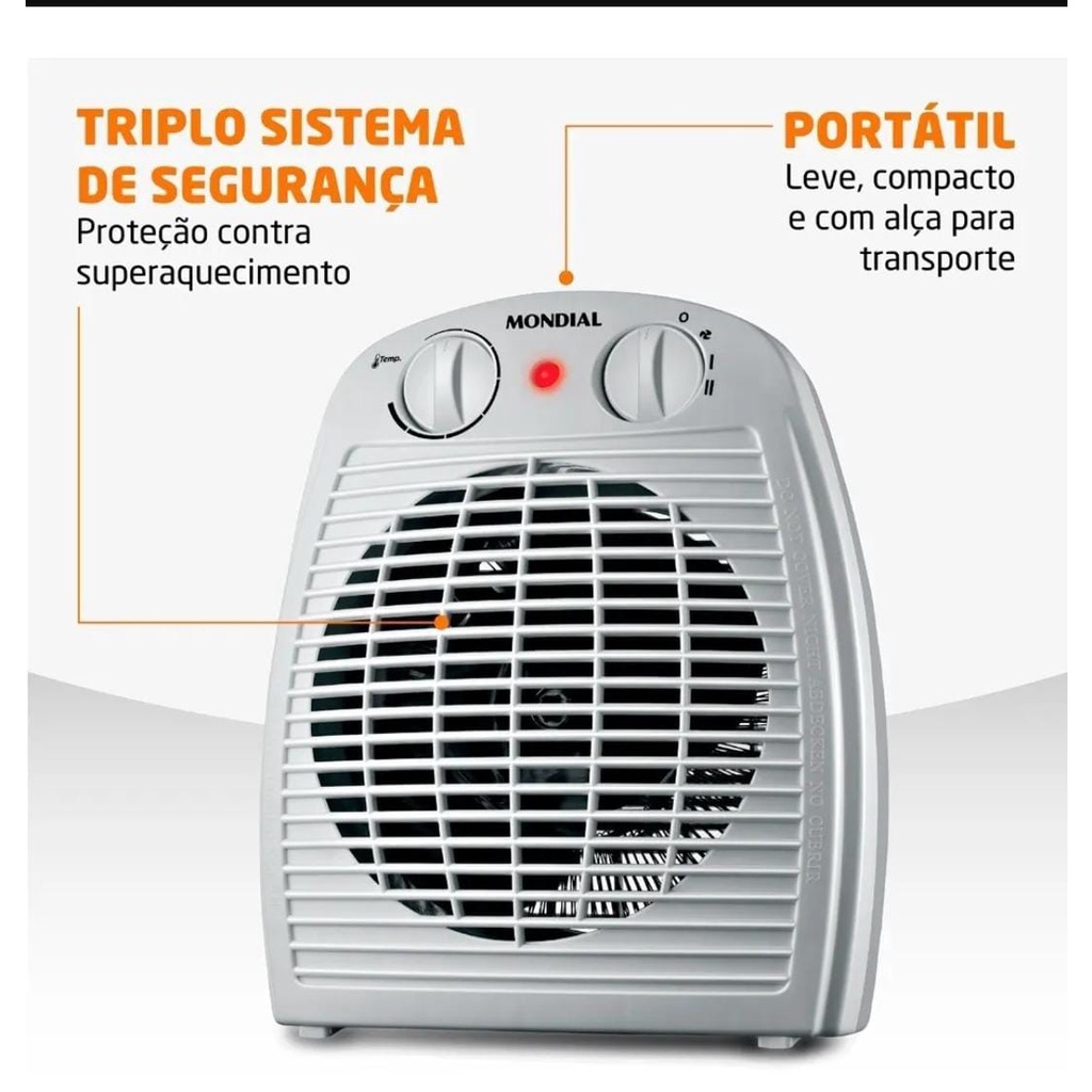 Aquecedor De Ar Portátil A-08 Cinza Mondial - 127w | Shopee Brasil