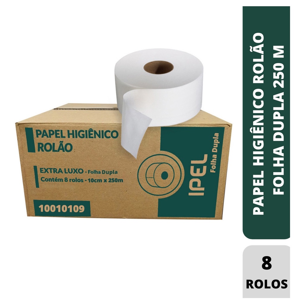 8 Rolos Papel Higiênico Rolão Folha Dupla 250m 100% Celulose Branco - Ipel em Oferta na Shopee
